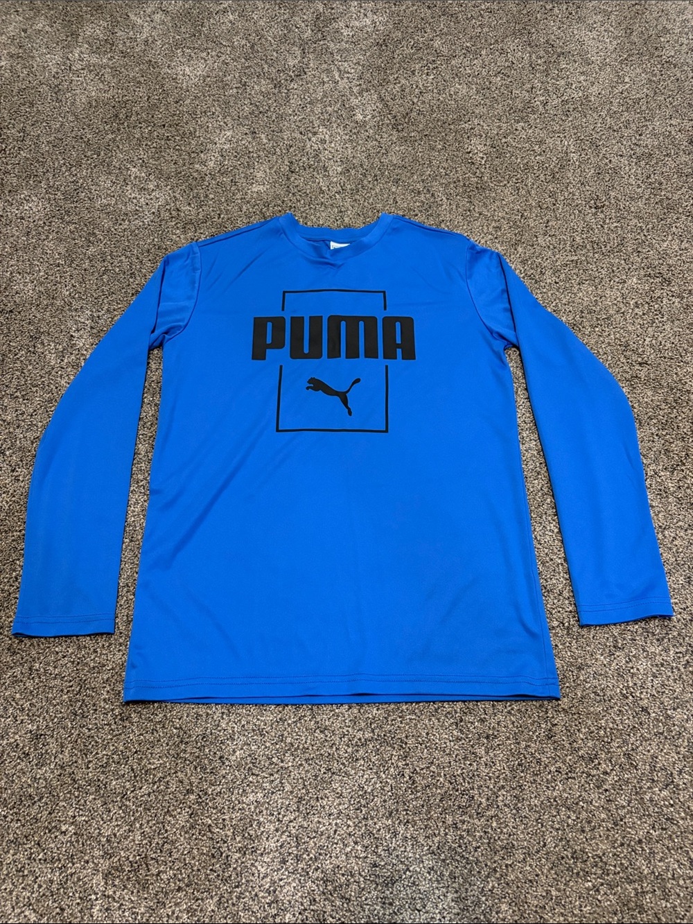 Boys Puma Bright Blue Long-Sleeve Tee with Black Logo Size Large 14/16